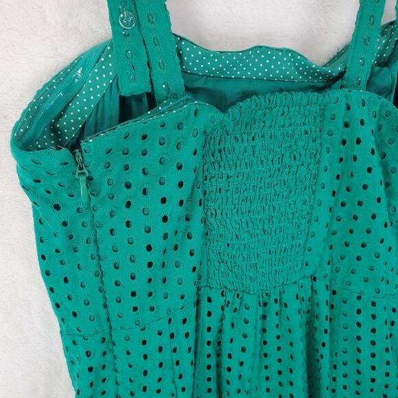 Anthropologie Maeve Lelia Eyelet Midi Dress Green Lined Sz 6 Small Sleeveless - Picture 9 of 12